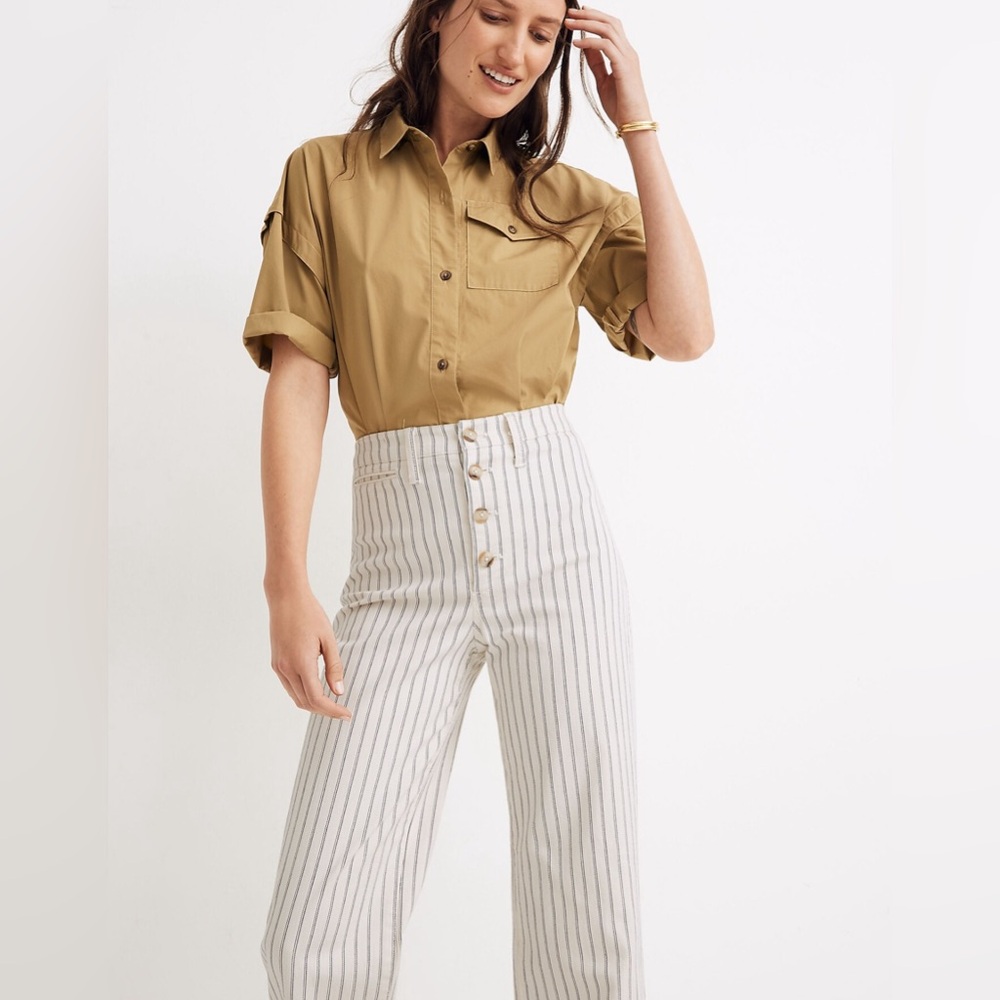 NWT Madewell Slim Emmett Wide-Leg Crop Pants Indigo Stripe: Button-Front Size 23 - Picture 4 of 10